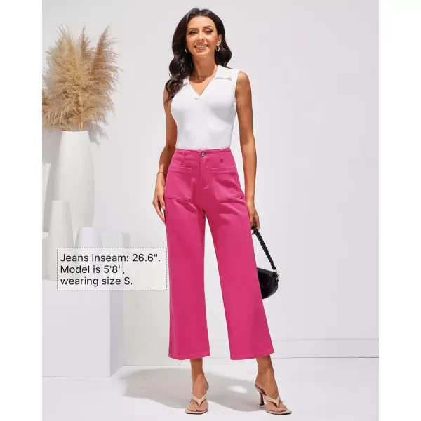 GRAPENT Wide Leg Jeans for Women High Waisted Straight Leg Stretchy Cropped Denim Pants with Pockets Jean TrousersHot Pink