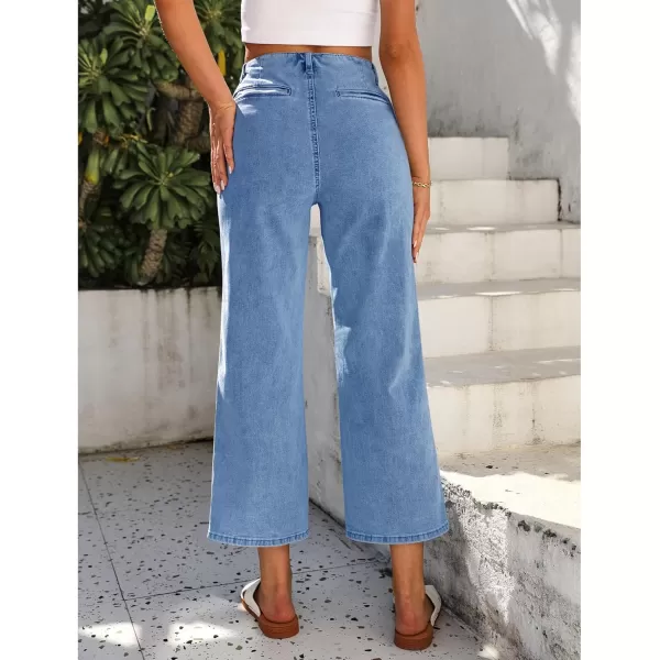 GRAPENT Wide Leg Jeans for Women High Waisted Straight Leg Stretchy Cropped Denim Pants with Pockets Jean TrousersMedium Blue
