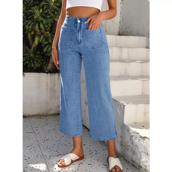 GRAPENT Wide Leg Jeans for Women High Waisted Straight Leg Stretchy Cropped Denim Pants with Pockets Jean TrousersMedium Blue