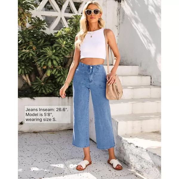GRAPENT Wide Leg Jeans for Women High Waisted Straight Leg Stretchy Cropped Denim Pants with Pockets Jean TrousersMedium Blue