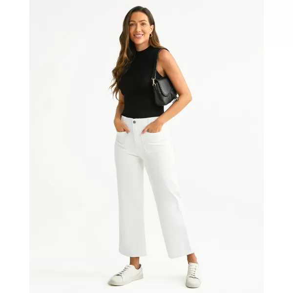 GRAPENT Wide Leg Jeans for Women High Waisted Straight Leg Stretchy Cropped Denim Pants with Pockets Jean TrousersOffwhite