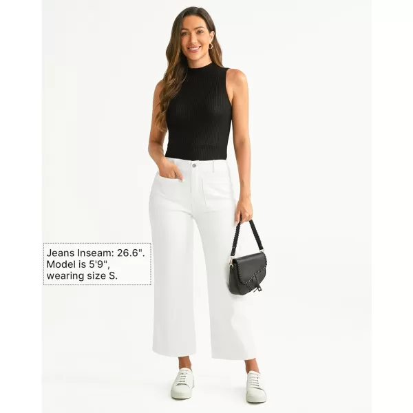 GRAPENT Wide Leg Jeans for Women High Waisted Straight Leg Stretchy Cropped Denim Pants with Pockets Jean TrousersOffwhite