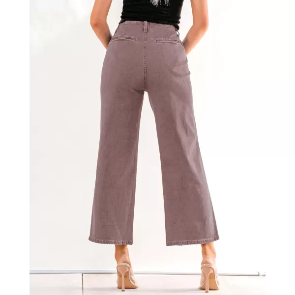 GRAPENT Wide Leg Jeans for Women High Waisted Straight Leg Stretchy Cropped Denim Pants with Pockets Jean TrousersPecan Brown