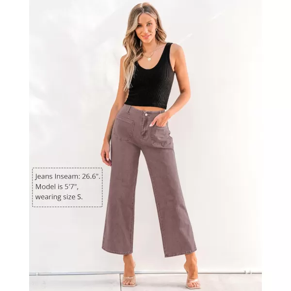 GRAPENT Wide Leg Jeans for Women High Waisted Straight Leg Stretchy Cropped Denim Pants with Pockets Jean TrousersPecan Brown