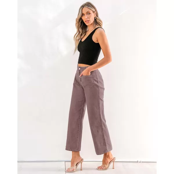 GRAPENT Wide Leg Jeans for Women High Waisted Straight Leg Stretchy Cropped Denim Pants with Pockets Jean TrousersPecan Brown