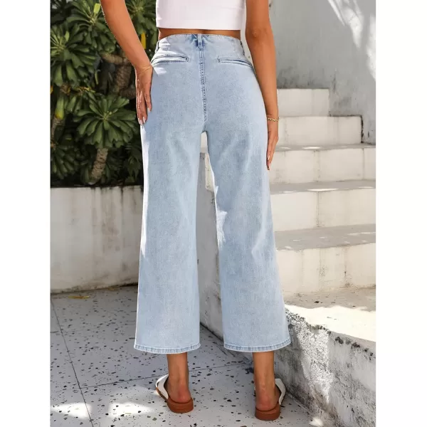 GRAPENT Wide Leg Jeans for Women High Waisted Straight Leg Stretchy Cropped Denim Pants with Pockets Jean TrousersVintage Light Wash