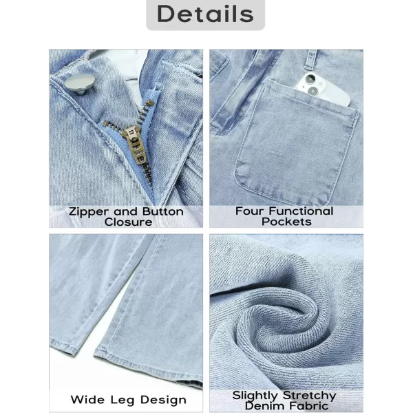GRAPENT Wide Leg Jeans for Women High Waisted Straight Leg Stretchy Cropped Denim Pants with Pockets Jean TrousersVintage Light Wash
