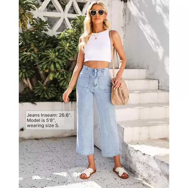 GRAPENT Wide Leg Jeans for Women High Waisted Straight Leg Stretchy Cropped Denim Pants with Pockets Jean TrousersVintage Light Wash
