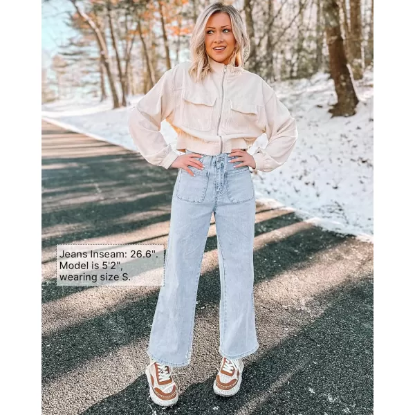 GRAPENT Wide Leg Jeans for Women High Waisted Straight Leg Stretchy Cropped Denim Pants with Pockets Jean TrousersVintage Light Wash