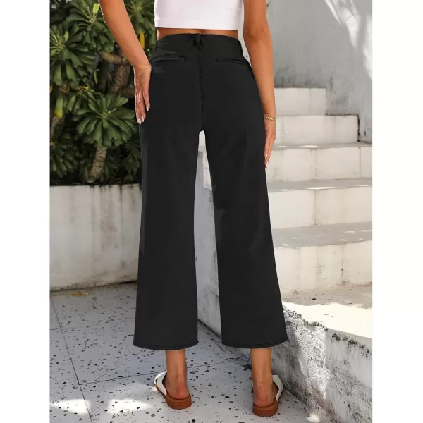 GRAPENT Wide Leg Jeans for Women High Waisted Straight Leg Stretchy Cropped Denim Pants with Pockets Jean TrousersWashed Black