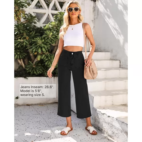 GRAPENT Wide Leg Jeans for Women High Waisted Straight Leg Stretchy Cropped Denim Pants with Pockets Jean TrousersWashed Black