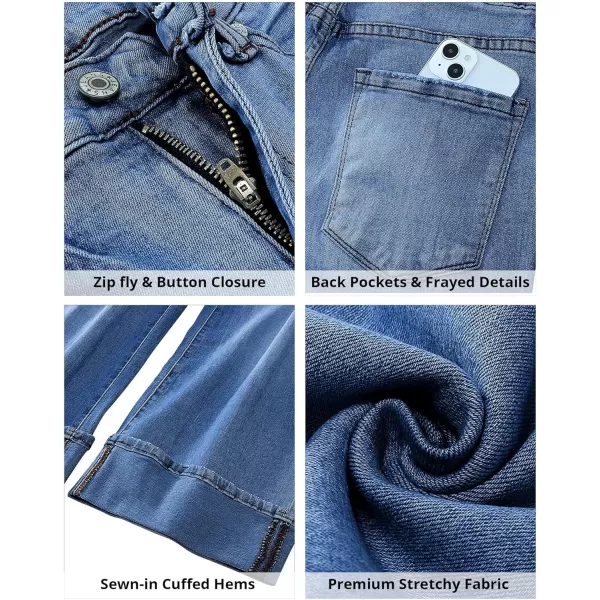 GRAPENT Wide Leg Jeans for Women High Waisted Stretchy Denim Capri Pants Fold Hem Cropped Baggy Capris Jeans with PocketClassic Blue