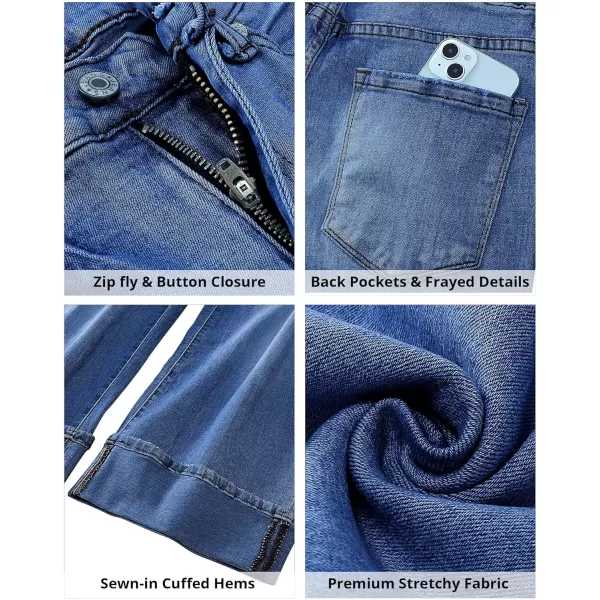 GRAPENT Wide Leg Jeans for Women High Waisted Stretchy Denim Capri Pants Fold Hem Cropped Baggy Capris Jeans with PocketDark Blue