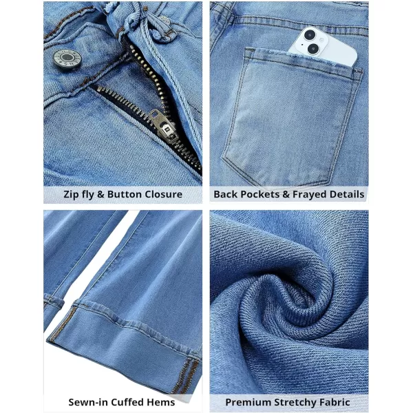 GRAPENT Wide Leg Jeans for Women High Waisted Stretchy Denim Capri Pants Fold Hem Cropped Baggy Capris Jeans with PocketMedium Blue