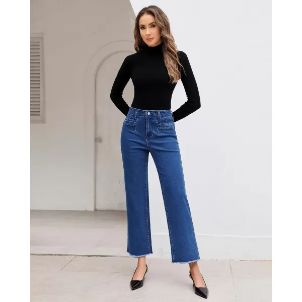 GRAPENT Wide Leg Jeans for Women High Waisted Trendy Jeans Denim Pants Stretchy Baggy with PocketsClassic Blue