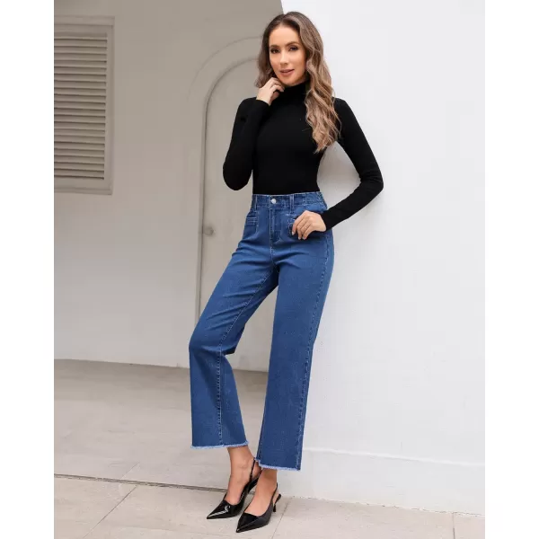GRAPENT Wide Leg Jeans for Women High Waisted Trendy Jeans Denim Pants Stretchy Baggy with PocketsClassic Blue