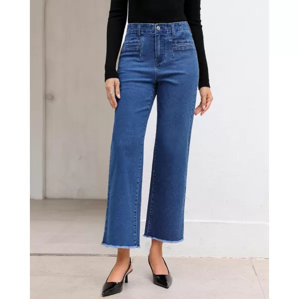 GRAPENT Wide Leg Jeans for Women High Waisted Trendy Jeans Denim Pants Stretchy Baggy with PocketsClassic Blue