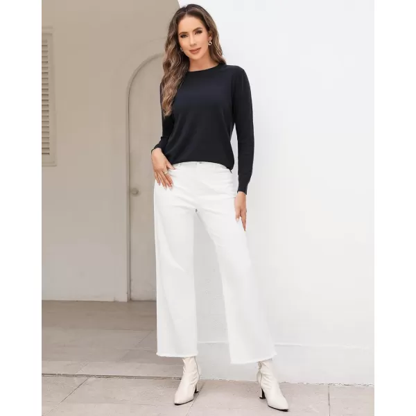 GRAPENT Wide Leg Jeans for Women High Waisted Trendy Jeans Denim Pants Stretchy Baggy with PocketsCream White