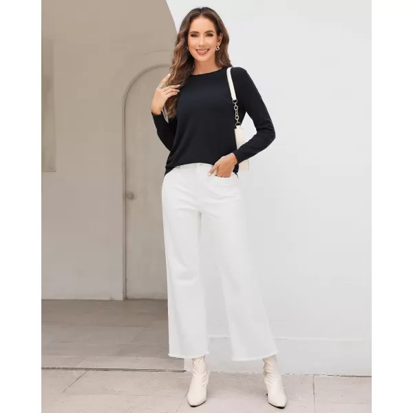 GRAPENT Wide Leg Jeans for Women High Waisted Trendy Jeans Denim Pants Stretchy Baggy with PocketsCream White