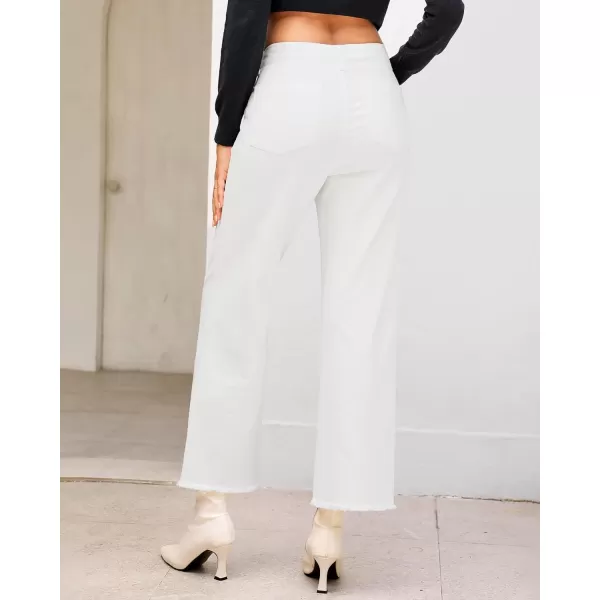 GRAPENT Wide Leg Jeans for Women High Waisted Trendy Jeans Denim Pants Stretchy Baggy with PocketsCream White
