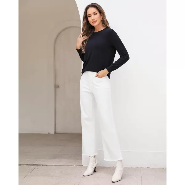GRAPENT Wide Leg Jeans for Women High Waisted Trendy Jeans Denim Pants Stretchy Baggy with PocketsCream White