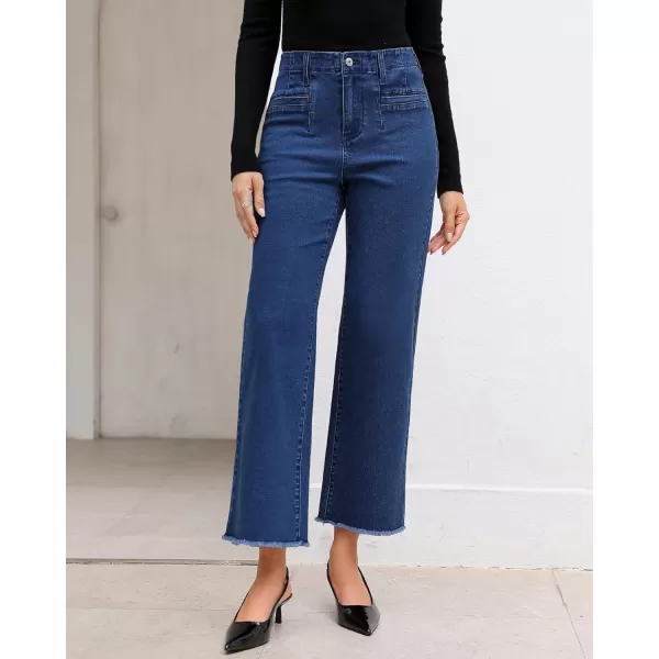 GRAPENT Wide Leg Jeans for Women High Waisted Trendy Jeans Denim Pants Stretchy Baggy with PocketsDark Blue