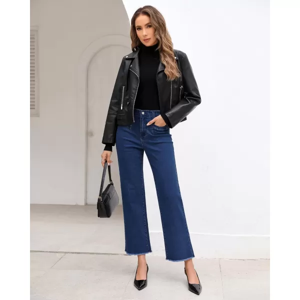 GRAPENT Wide Leg Jeans for Women High Waisted Trendy Jeans Denim Pants Stretchy Baggy with PocketsDark Blue
