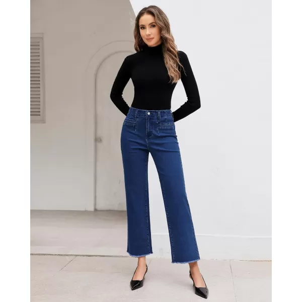GRAPENT Wide Leg Jeans for Women High Waisted Trendy Jeans Denim Pants Stretchy Baggy with PocketsDark Blue