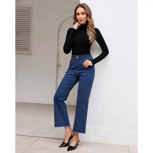 GRAPENT Wide Leg Jeans for Women High Waisted Trendy Jeans Denim Pants Stretchy Baggy with PocketsDark Blue