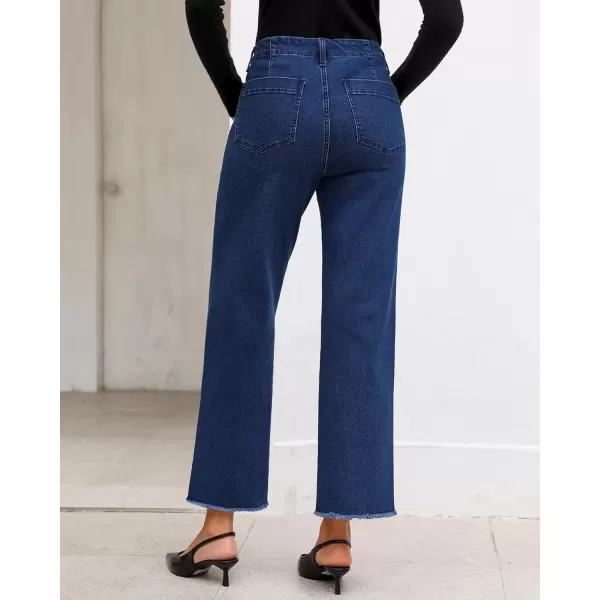 GRAPENT Wide Leg Jeans for Women High Waisted Trendy Jeans Denim Pants Stretchy Baggy with PocketsDark Blue