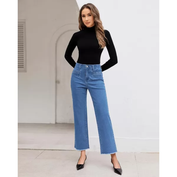 GRAPENT Wide Leg Jeans for Women High Waisted Trendy Jeans Denim Pants Stretchy Baggy with PocketsMedium Blue