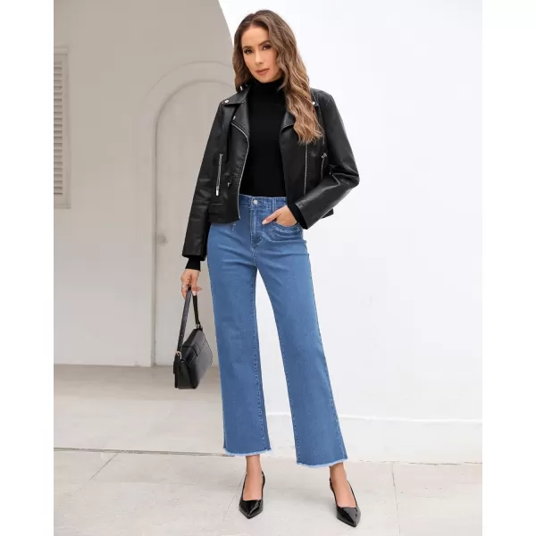 GRAPENT Wide Leg Jeans for Women High Waisted Trendy Jeans Denim Pants Stretchy Baggy with PocketsMedium Blue