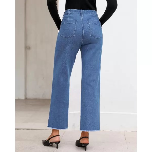 GRAPENT Wide Leg Jeans for Women High Waisted Trendy Jeans Denim Pants Stretchy Baggy with PocketsMedium Blue