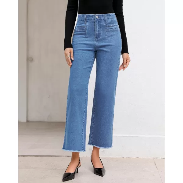 GRAPENT Wide Leg Jeans for Women High Waisted Trendy Jeans Denim Pants Stretchy Baggy with PocketsMedium Blue