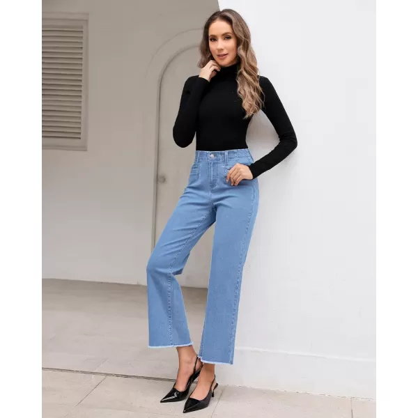GRAPENT Wide Leg Jeans for Women High Waisted Trendy Jeans Denim Pants Stretchy Baggy with PocketsRoadknight Blue