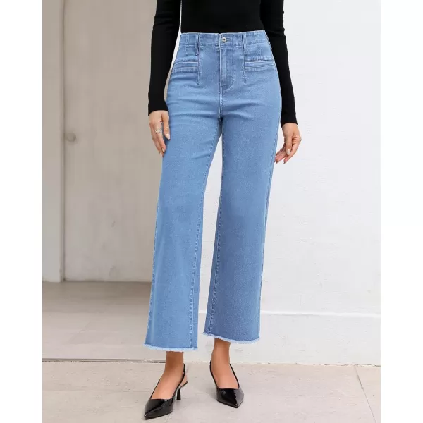 GRAPENT Wide Leg Jeans for Women High Waisted Trendy Jeans Denim Pants Stretchy Baggy with PocketsRoadknight Blue