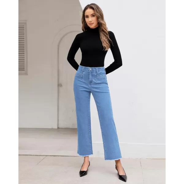 GRAPENT Wide Leg Jeans for Women High Waisted Trendy Jeans Denim Pants Stretchy Baggy with PocketsRoadknight Blue