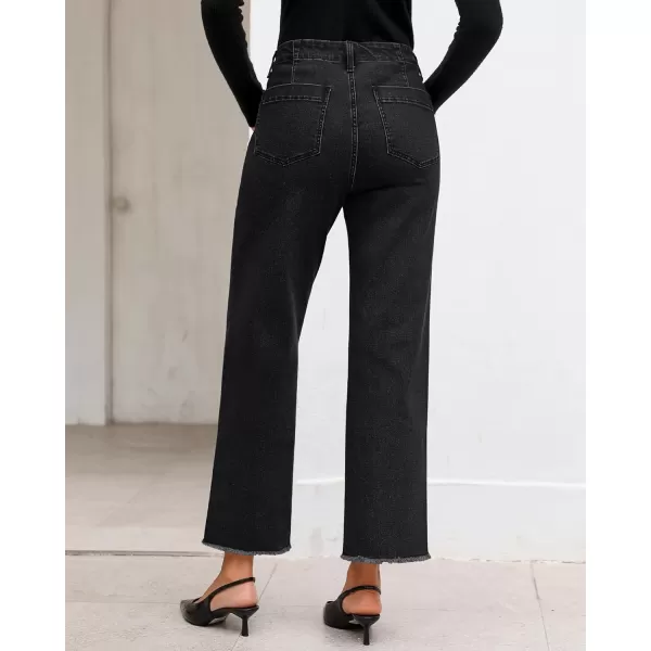 GRAPENT Wide Leg Jeans for Women High Waisted Trendy Jeans Denim Pants Stretchy Baggy with PocketsWashed Black