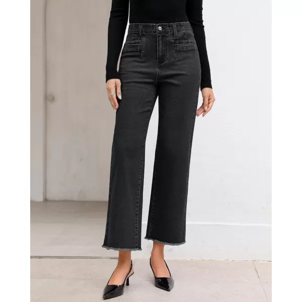 GRAPENT Wide Leg Jeans for Women High Waisted Trendy Jeans Denim Pants Stretchy Baggy with PocketsWashed Black