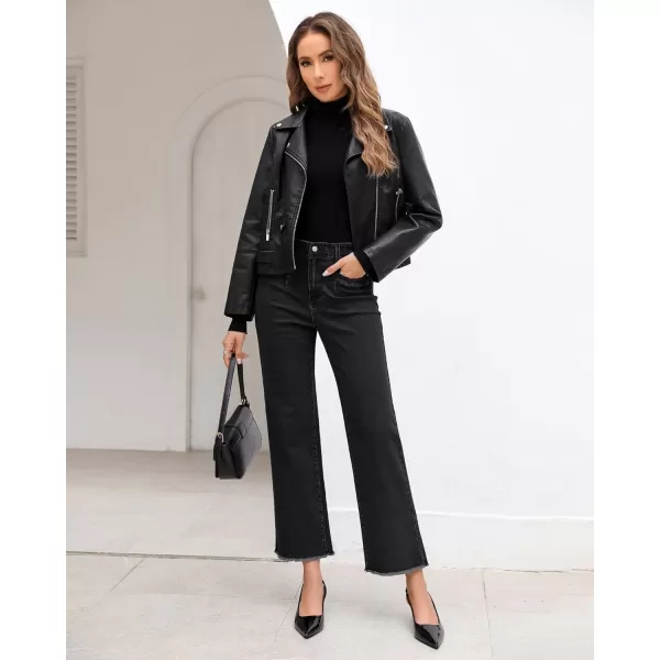 GRAPENT Wide Leg Jeans for Women High Waisted Trendy Jeans Denim Pants Stretchy Baggy with PocketsWashed Black