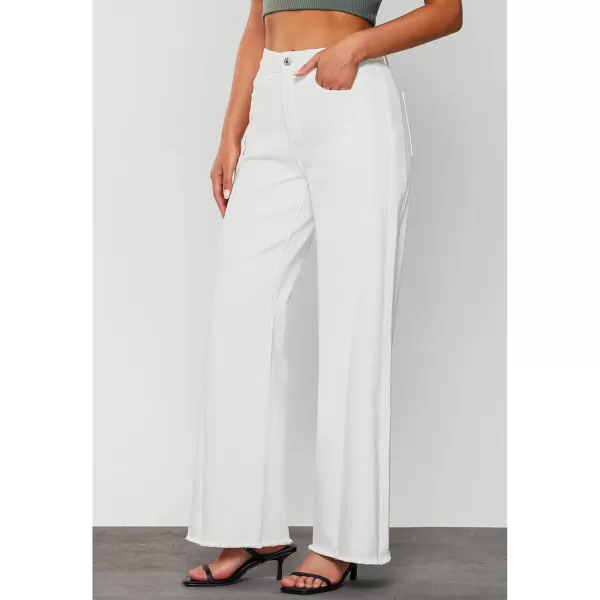 GRAPENT Wide Leg Jeans for Women High Waisted Trendy Strechy Denim Pants Side Seam Frayed Hem Baggy Work Trouser JeansCream White