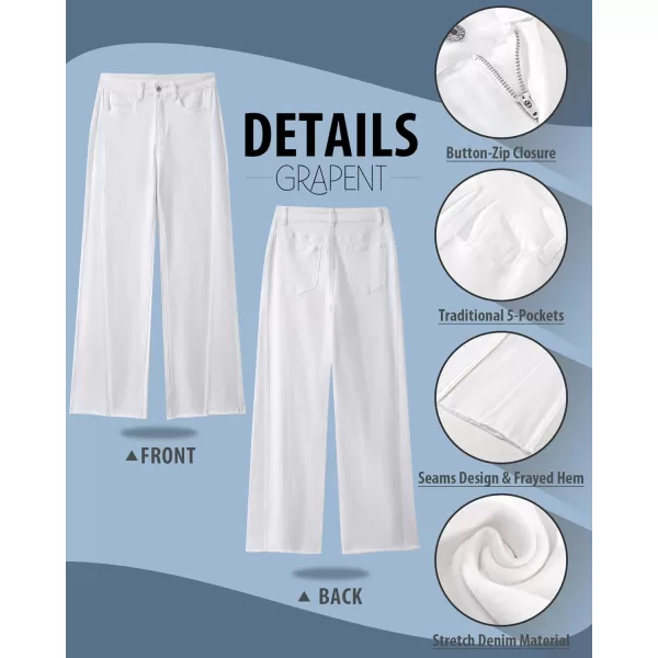GRAPENT Wide Leg Jeans for Women High Waisted Trendy Strechy Denim Pants Side Seam Frayed Hem Baggy Work Trouser JeansCream White