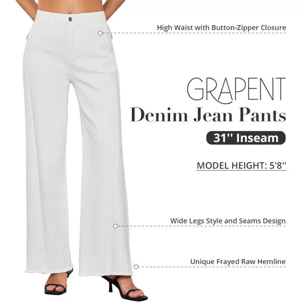 GRAPENT Wide Leg Jeans for Women High Waisted Trendy Strechy Denim Pants Side Seam Frayed Hem Baggy Work Trouser JeansCream White