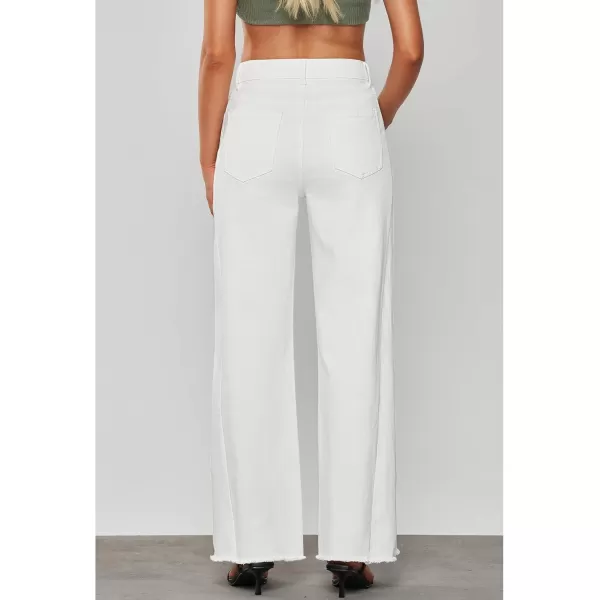 GRAPENT Wide Leg Jeans for Women High Waisted Trendy Strechy Denim Pants Side Seam Frayed Hem Baggy Work Trouser JeansCream White