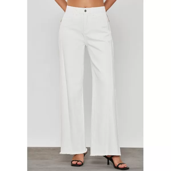 GRAPENT Wide Leg Jeans for Women High Waisted Trendy Strechy Denim Pants Side Seam Frayed Hem Baggy Work Trouser JeansCream White