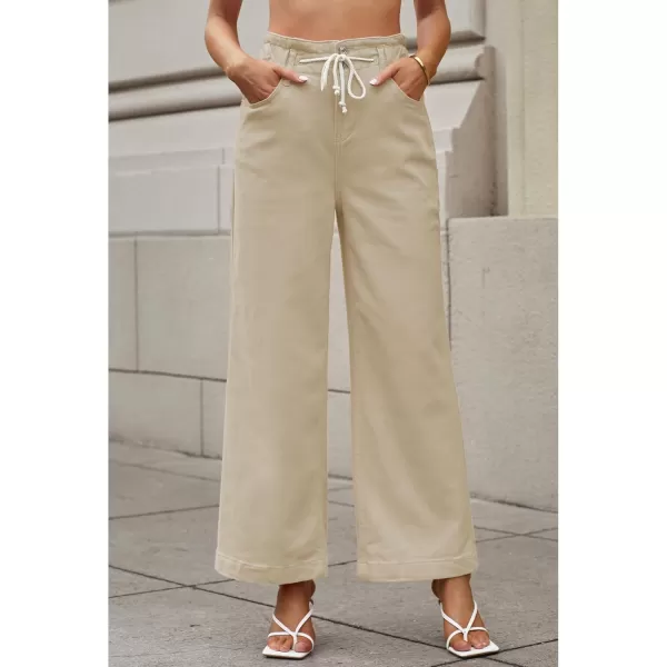 GRAPENT Wide Leg Jeans for Women Stretch High Wasited Elastic Waist Bell Bottom Baggy Y2K PantsAlmond Milk