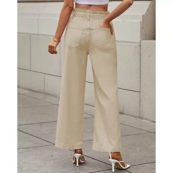 GRAPENT Wide Leg Jeans for Women Stretch High Wasited Elastic Waist Bell Bottom Baggy Y2K PantsAlmond Milk