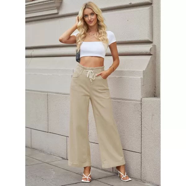 GRAPENT Wide Leg Jeans for Women Stretch High Wasited Elastic Waist Bell Bottom Baggy Y2K PantsAlmond Milk