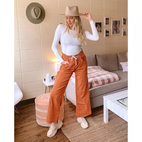 GRAPENT Wide Leg Jeans for Women Stretch High Wasited Elastic Waist Bell Bottom Baggy Y2K PantsApricot Orange