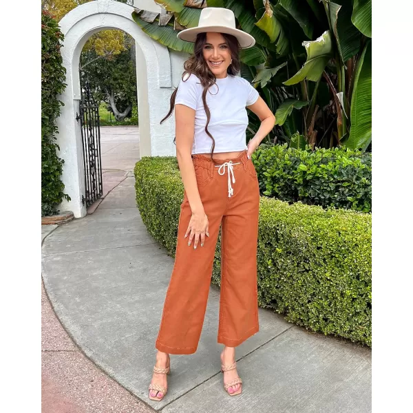 GRAPENT Wide Leg Jeans for Women Stretch High Wasited Elastic Waist Bell Bottom Baggy Y2K PantsApricot Orange